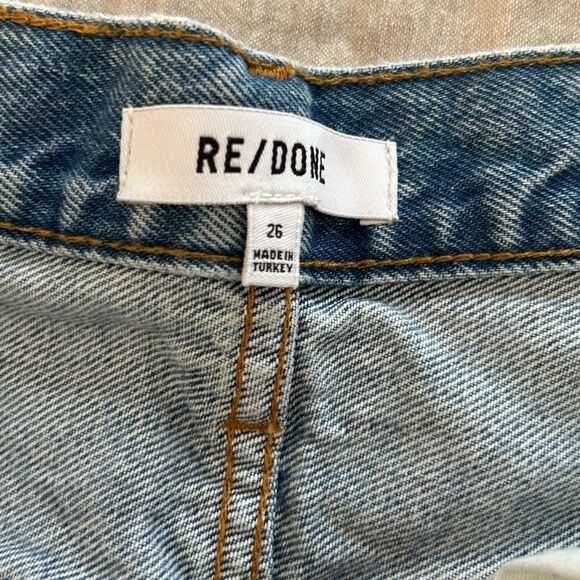 REDONE Originals Low Slung Crop Original Rigid Distressed Button Fly Blue Sz 26 - Picture 6 of 8